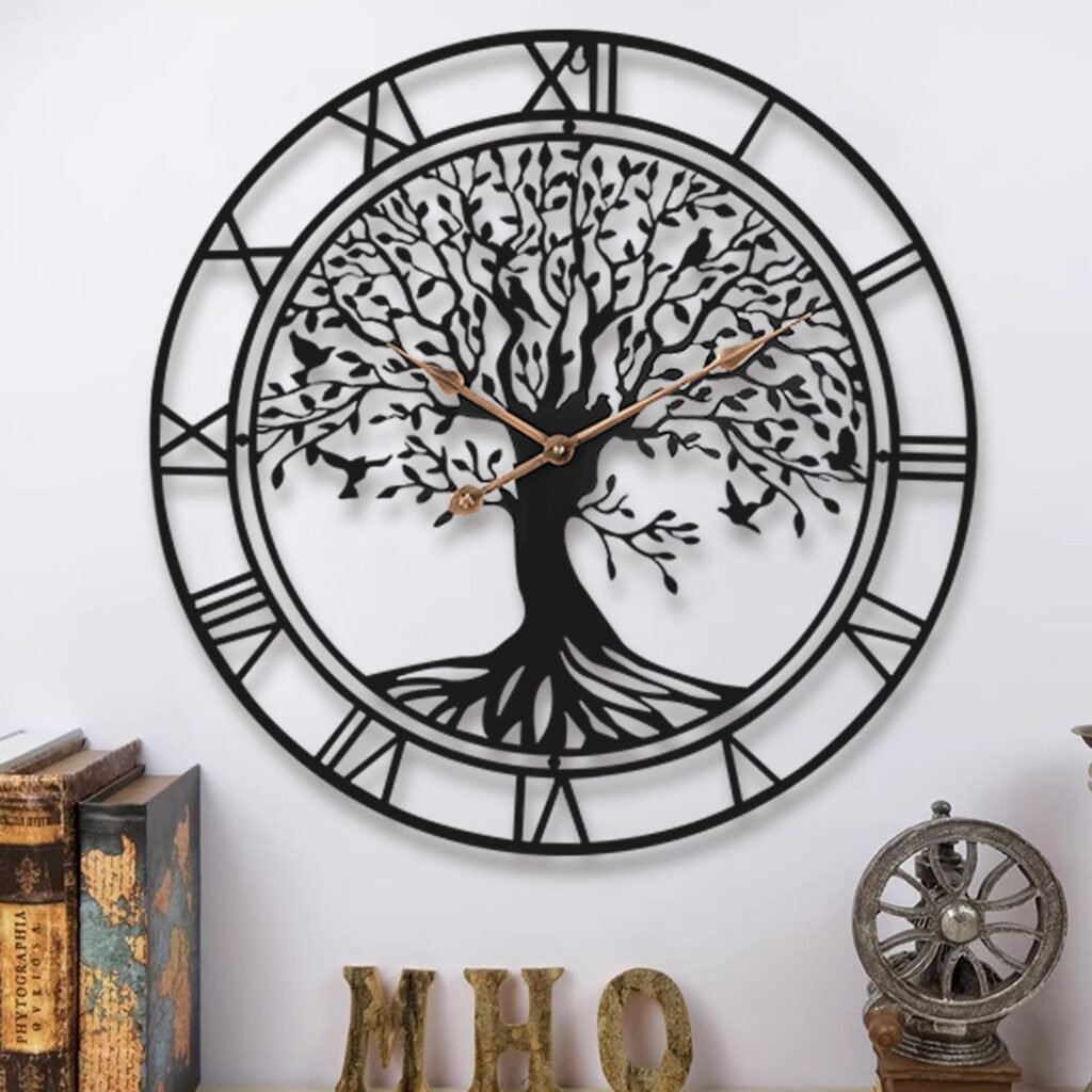 Large Wall Clock,20inch Metal Wall Clocks,Quality Quartz Movement Roman Numerals Clock for Living Room Bedroom Kitchen D