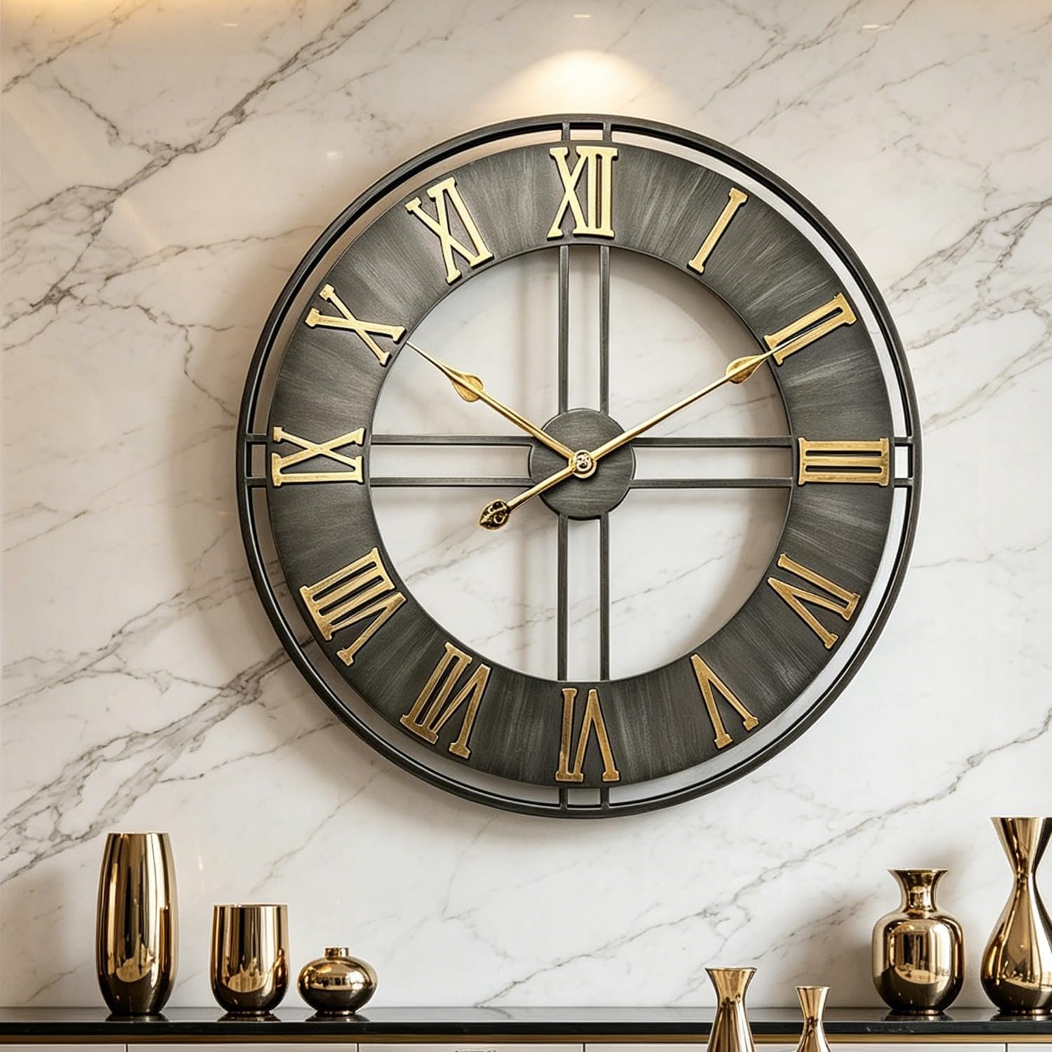 Large Wall Clock,20inch Metal Wall Clocks,Quality Quartz Movement Roman Numerals Clock for Living Room Bedroom Kitchen D