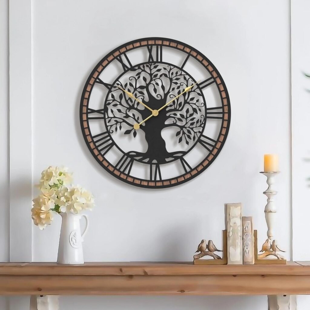 Large Wall Clock Decorative: 24 Inch Tree of Life Battery Operated