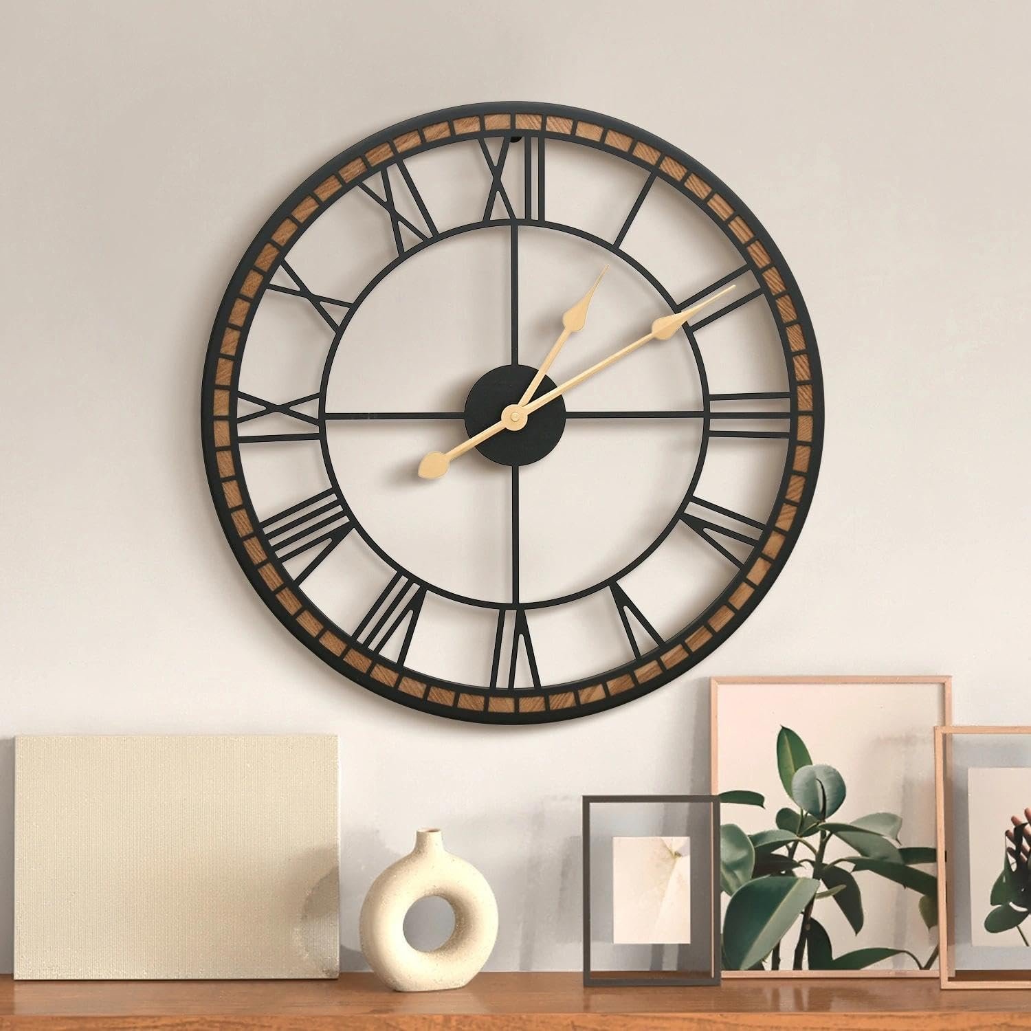Large Wall Clock Decorative: 24 inch Farmhouse Battery Operated