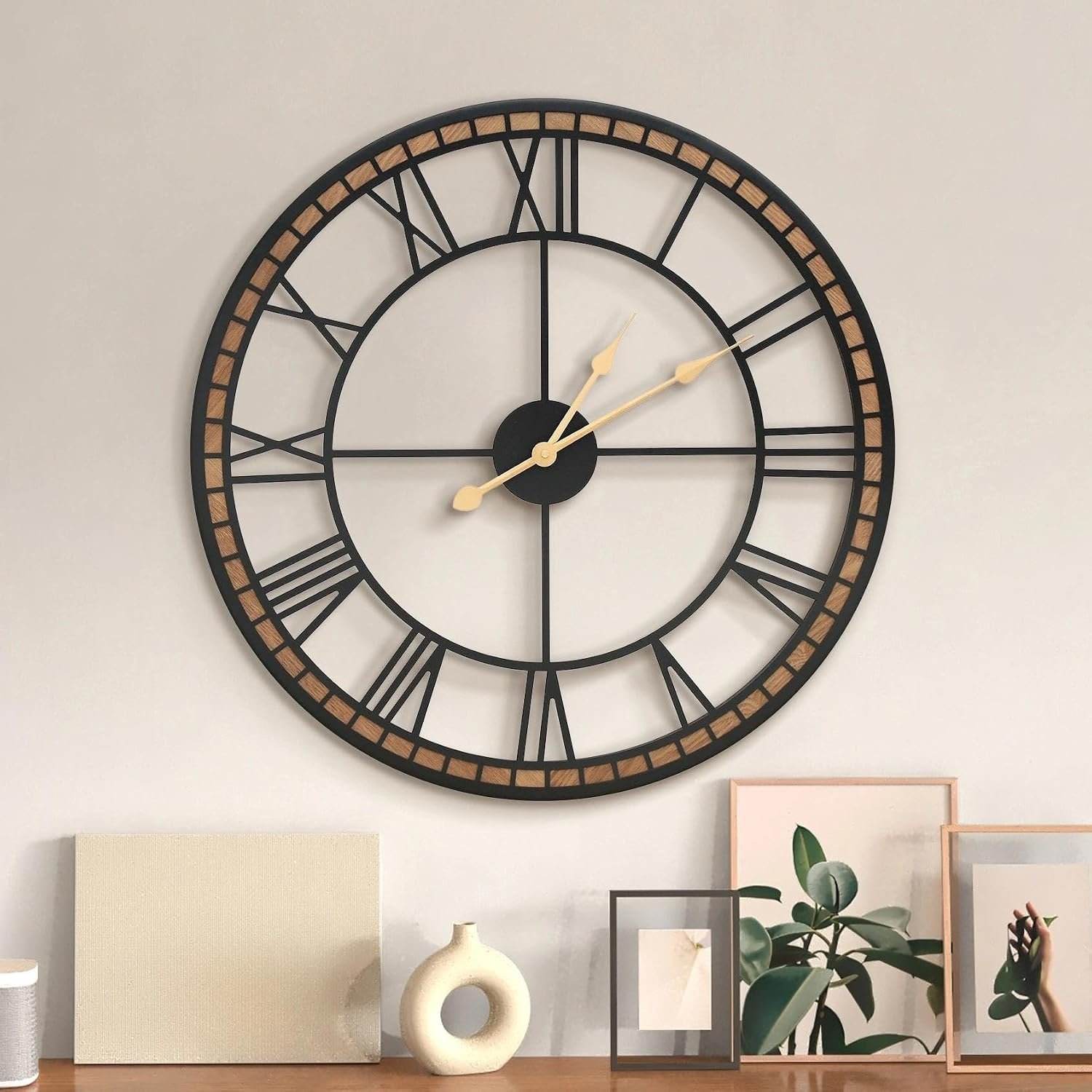Large Wall Clock Decorative: 24 inch Farmhouse Battery Operated