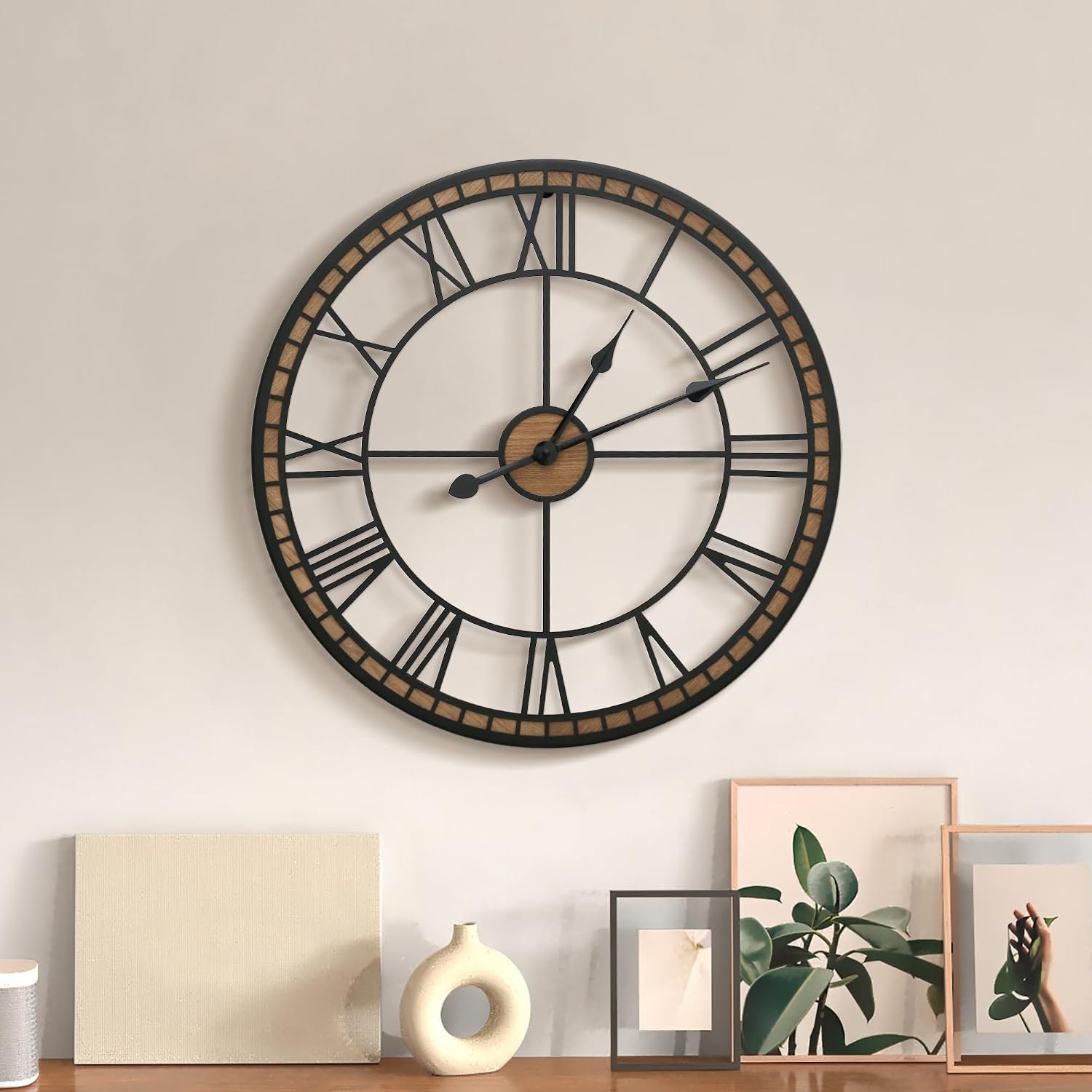 Large Wall Clock Decorative: 24 inch Farmhouse Battery Operated